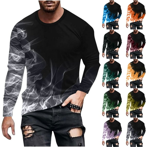 Stamzod Men's Fashion Printed Long Sleeve T Shirt Men Casual Crewneck Pullover Tee Tops Gym Workout Oversized Tshirts for Men Orange XL