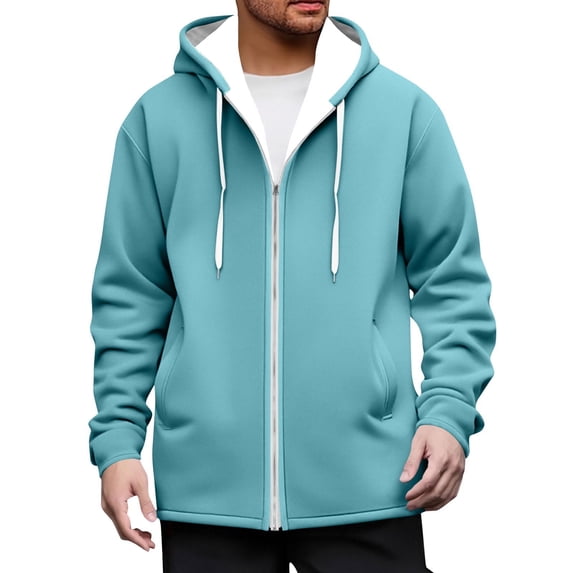 Stamzod Men's Fashion Sherpa Hoodie Long Sleeve Hooded Fleece Jacket Men Casual Thicked Warm Winter Coats with Pocket Light Blue XXL
