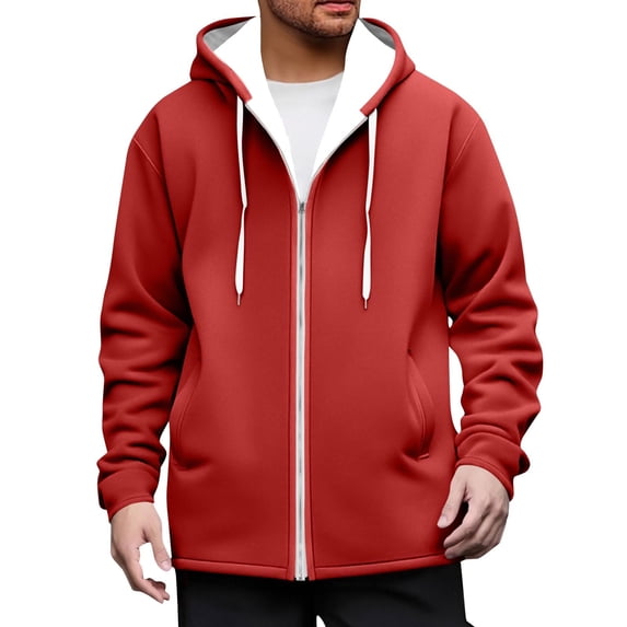 Stamzod Men's Fashion Sherpa Hoodie Long Sleeve Hooded Fleece Jacket Men Casual Thicked Warm Winter Coats with Pocket Red XXXL