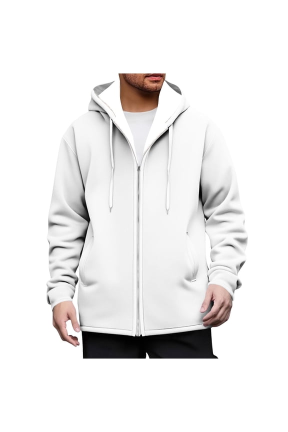 Men's Fashion Sherpa Hoodie Long Sleeve Hooded Fleece Jacket Men Casual Thicked Warm Winter Coats with Pocket White M