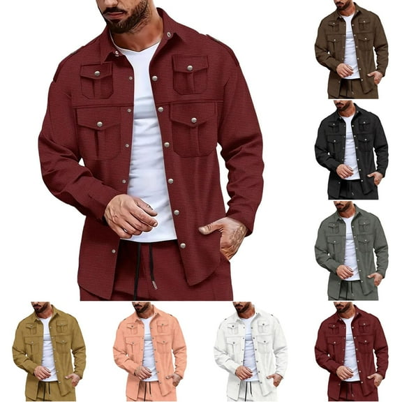 Stamzod Men's Fashion Shirt Jacket Solid Color Long Sleeve Button Up Shacket with Pocket Casual Oversized Jackets for Men Yellow B M