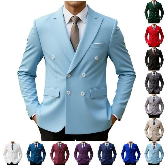Stamzod Men's Fashion Suit Jacket Solid Color Long Sleeve Wedding Party Coat Business Casual Work Blazers Jackets for Men Sky Blue B XXL