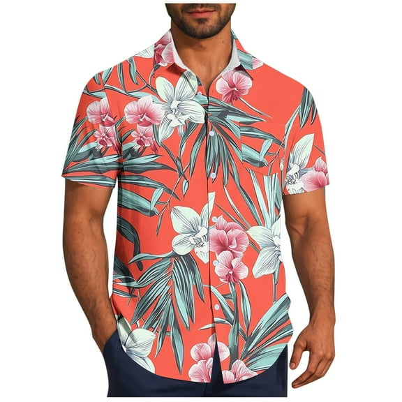 Stamzod Men's Hawaiian Shirt Short Sleeve Printed Button Down Summer Beach Dress Shirts Casual Vacation Plus Size Men's Clothing Blue D L