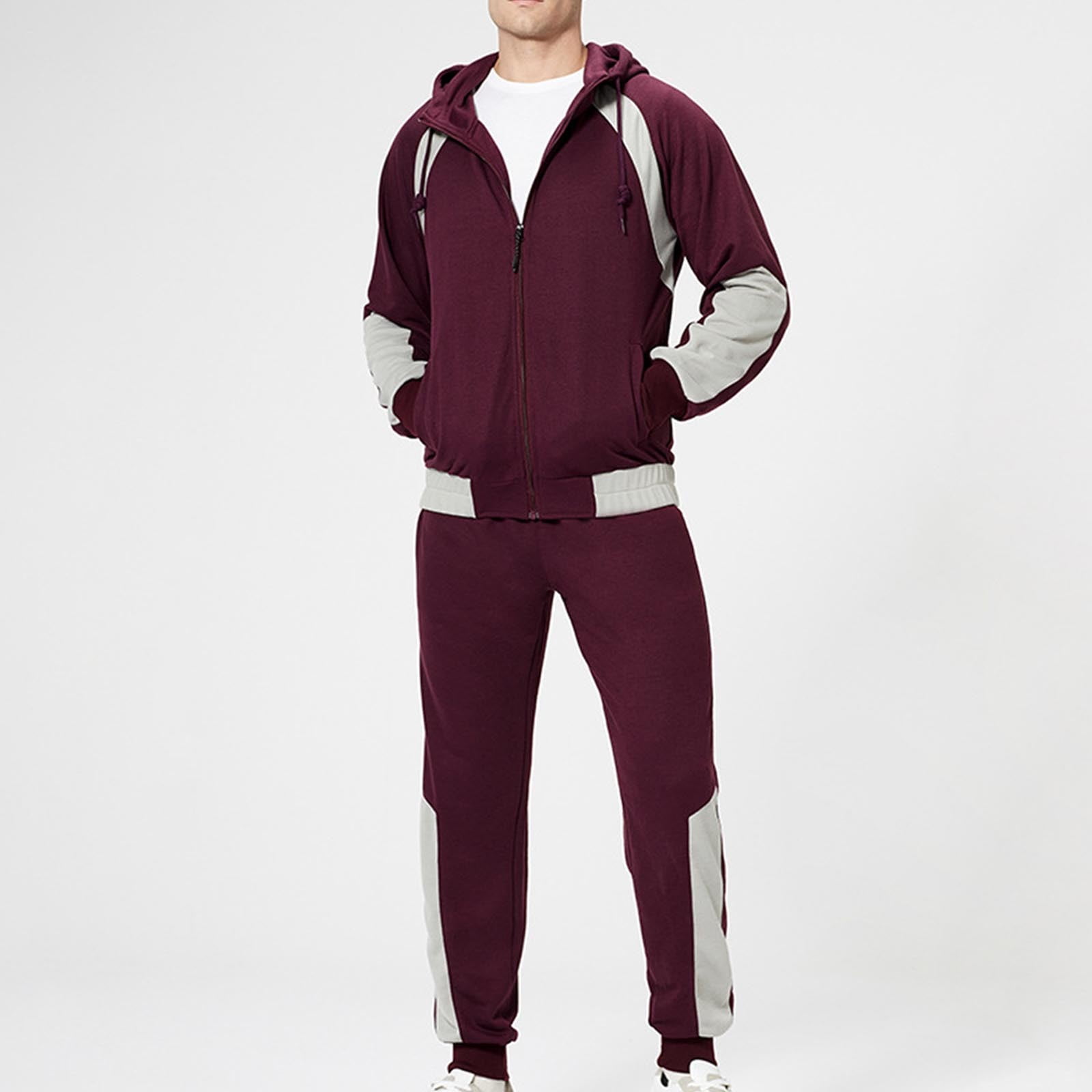 Men's Knit Tracksuit with Half-Zip Collar and Stripe Trim main image 0