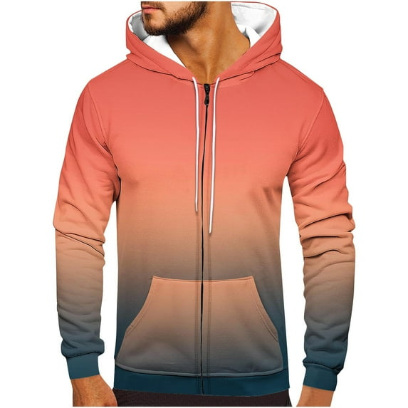 Stamzod Men's Hoodie Sweatshirts Full Zipper Long Sleeve Jacket Gradient Hip Hop Streetwear Slim Fit Windproof Causal Outerwear with Pockets