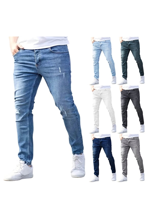 Men's Jeans Casual Slim Fit Stretch Comfy Denim Pants Streetwear Skinny Denim Jeans Blue-3 S