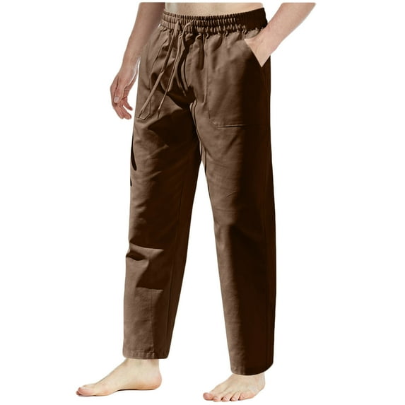 Stamzod Men's Linen Cotton Pants Casual Lightweight Elastic Waist Summer Beach Pants Plus Size Athletic Jogging Pants with Pocket