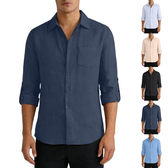 Stamzod Men's Long Sleeve Button Down Shirt Summer Dress Shirts Casual Work Shirt with Pocket Navy XXL