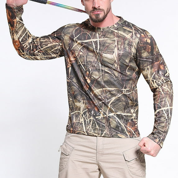 Stamzod Men's Long Sleeve Sun Protection Shirts Quick Dry Camo Muscle Compression Shirts Slim Fit Stretch Base Layer Athletic Workout Tee