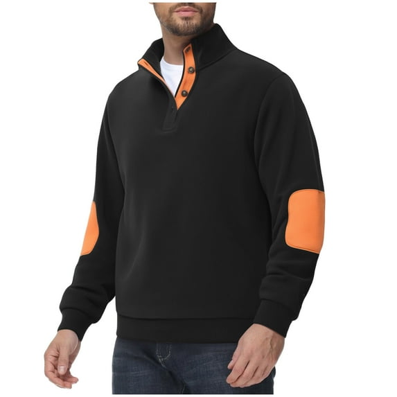 Stamzod Men's Long Sleeve Sweatshirt with Button Winter Solod Color Stand Collar Warm Fleece Sweatshirts Casual Workout Pullover Mens Sweatshirt Black-2 S