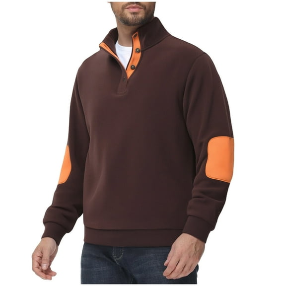 Stamzod Men's Long Sleeve Sweatshirt with Button Winter Solod Color Stand Collar Warm Fleece Sweatshirts Casual Workout Pullover Mens Sweatshirt Coffee-2 M