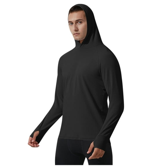 Stamzod Men's Ourdoor Athletic Hoodie Fashion Solid Color Long Sleeve Sweatshirt Casual Slim Fit Stretch Running Gym Workout Shirts for Men Black B XL
