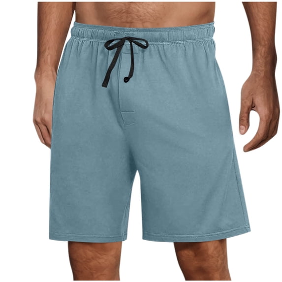 Stamzod Men's Pajama Shorts Summer Solid Color Drawstring Sleep Shorts Casual Loose Oversized Short Pajamas for Men Sky Blue L