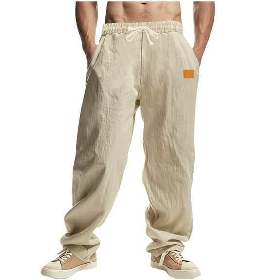 Stamzod Men's Pants Fashion Solid Color Elastic Waist Drawstring Sweatpants Casual Loose Outdoor Workout Joggers for Men with Pocket Khaki B M