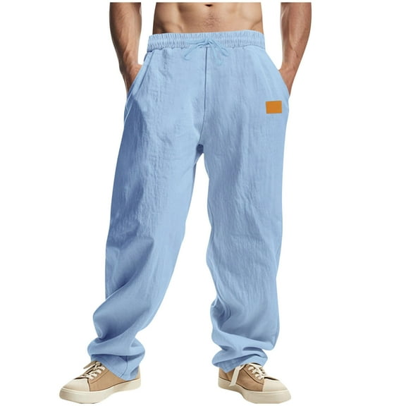Stamzod Men's Pants Fashion Solid Color Elastic Waist Drawstring Sweatpants Casual Loose Outdoor Workout Joggers for Men with Pocket Light Blue B S
