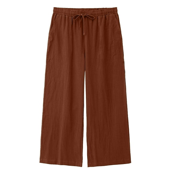Stamzod Men's Pants Fashion Solid Color Summer Elastic Waist Straight Wide Leg Drawstring Sweatpants Casual Loose Vacation Beach Pants for Men Brown L