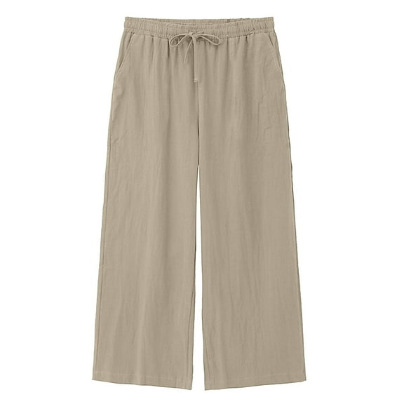 Stamzod Men's Pants Fashion Solid Color Summer Elastic Waist Straight Wide Leg Drawstring Sweatpants Casual Loose Vacation Beach Pants for Men Khaki S