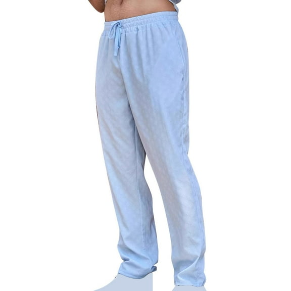 Stamzod Men's Pants Fashion Solid Color Summer Stretch Waist Straight Sweatpants with Pocket Casual Loose Vacation Beach Joggers for Men Sky Blue XL