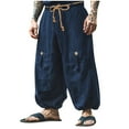 thumbnail image 1 of Stamzod Men's Pants Fashion Vintage Solid Color Baggy Sweatpants with Pockets Casual Loose Elastic Waist Drawstring Cargo Pants for Men Navy S, 1 of 6
