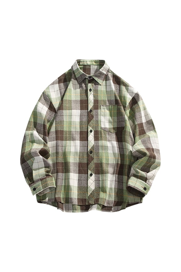 Men's Plaid Shirt Long Sleeve Button Down Casual Flannel Shirts Loose Fit Plus Size Beach Hawaiian Shirts