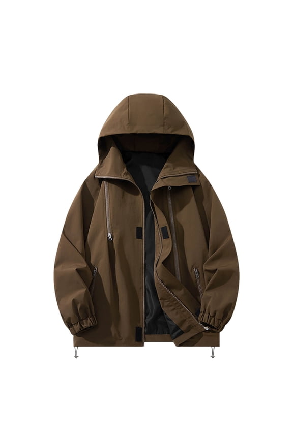 Men's Rain Jacket with Pocket Waterproof Outdoor Active Hooded Rain Coat Casual Plus Size Windbreaker Jackets for Men Coffee D XXXXL