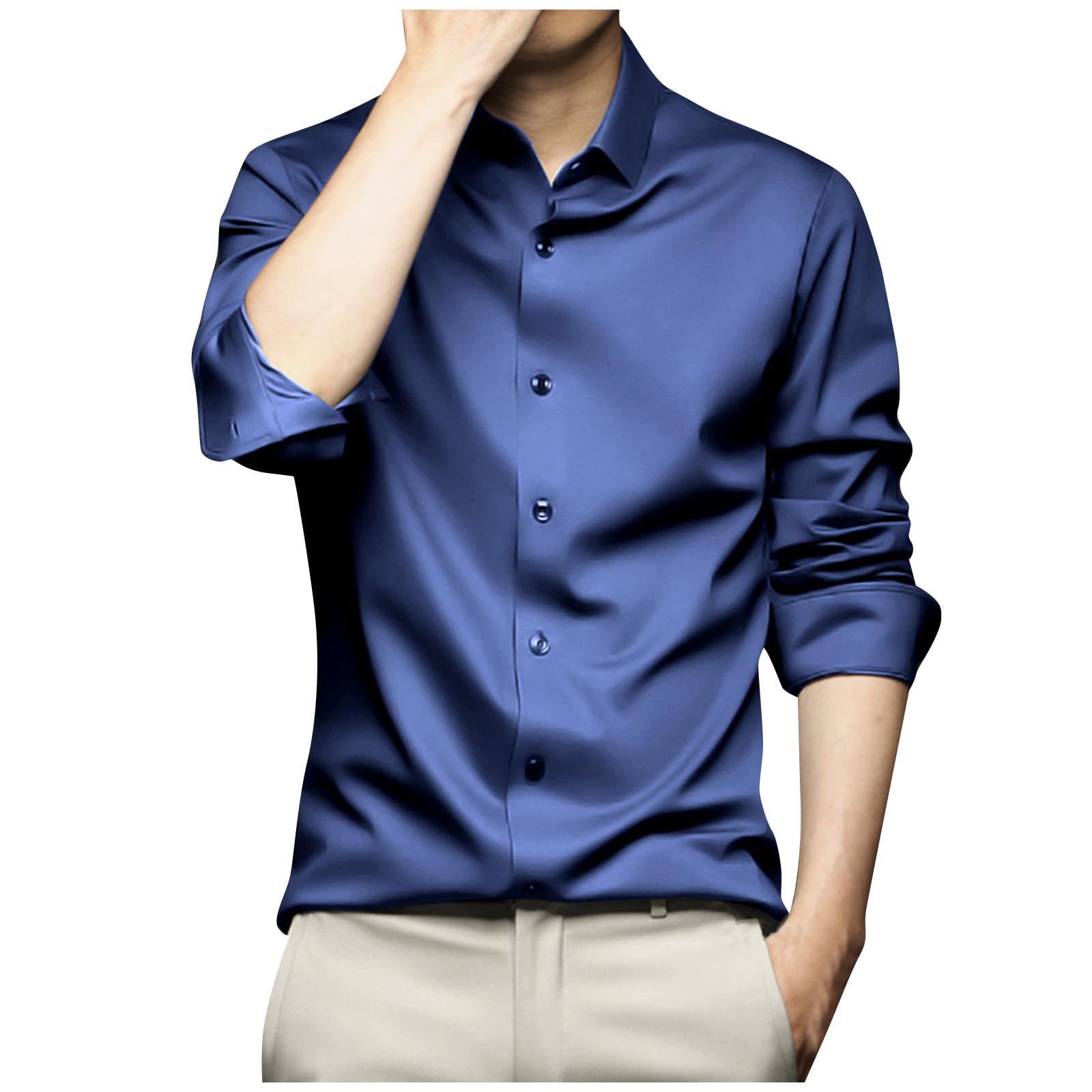 Stamzod Men's Satin Luxury Dress Shirt Slim Fit Wrinkle Free Dress Shirts Casual Dance Party Long Sleeve Plus Size Prom Shirts on