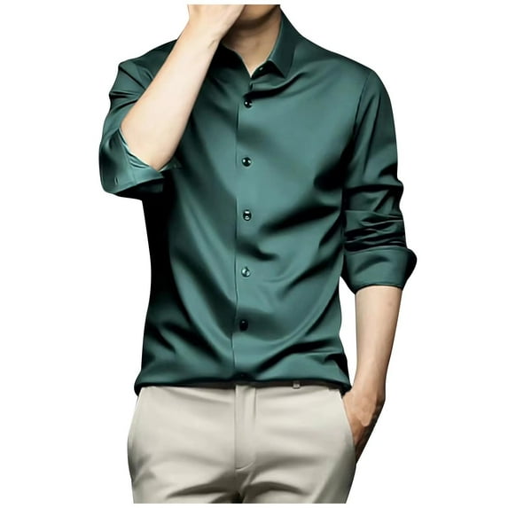Stamzod Men's Satin Luxury Dress Shirt Slim Fit Wrinkle Free Dress Shirts Casual Dance Party Long Sleeve Plus Size Prom Shirts on