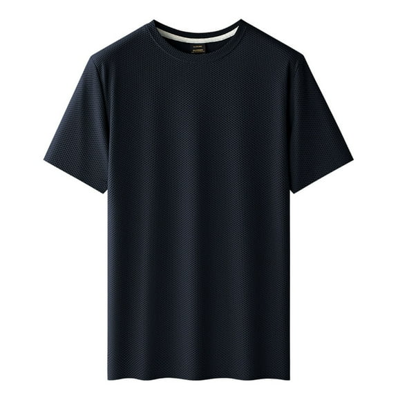 Stamzod Men's Shirts Fashion Solid Color Summer Crew Neck Short Sleeve Pullover Shirt Daily Casual Loose Plus Size T Shirts for Man Navy XL