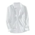 thumbnail image 1 of Stamzod Men's Shirts Fashion Solid Color Turndown Long Sleeve Beach Vacation Shirt Loungewear Casual Loose Summer Cotton and Linen Shirts for Men White B M, 1 of 4
