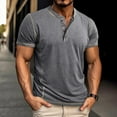 thumbnail image 1 of Stamzod Men's Shirts Summer Vintage Round Neck Button Pullover Tops Short Sleeve Casual Work T Shirts for Man Gray S, 1 of 8