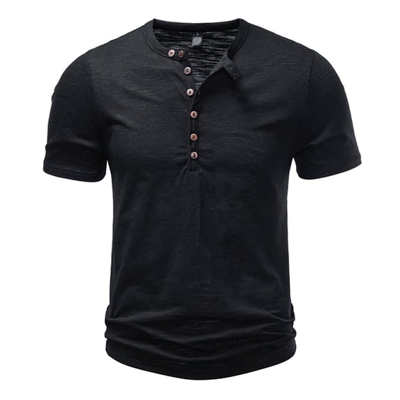 Stamzod Men's Short Sleeve Henley Shirts Cotton Button Casual T-Shirts 2026 Work Basic Tee Tops Black E L