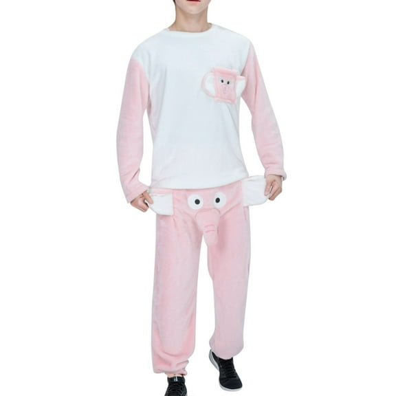 Stamzod Men's Sleepwear 2 Piece Long Sleeve Crewneck Funny Shirts and Lounge Pants Set Fall Winter Casual Warm Pajamas for Men Pink L