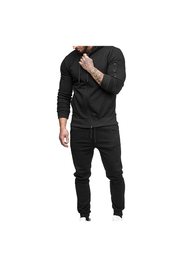 Men's Suits Men 2 Piece Outfits Long Sleeve Solid Color Sweatshirt and Sweatpants Causal Hoodie Running Sports Plus Size Tracksuits Set