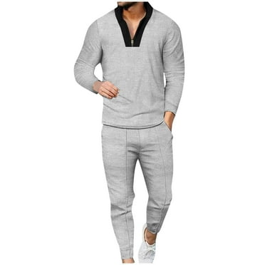 Stamzod Men's Suits Clearance Men's Tracksuits Set 2 Piece Sweatsuits Casual V Neck Men's Business Suit Long Sleeve Pullover Jogging Suit Set