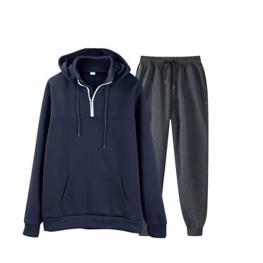 Stamzod Men's Suits Fashion Long Sleeve Hooded Zipper up Shirts and Drawstring Waist Pants Men 2 Piece Lounge Outfits Plus Size Sweatsuits for Men on Clearance
