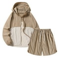 thumbnail image 1 of Stamzod Men's Sun Protection 2 Piece Set Summer Solid Color Long Sleeve Fishing Hoodie and Shorts Sets Outdoor Travel Camping Hiking Sweatsuits for Men Khaki M, 1 of 8