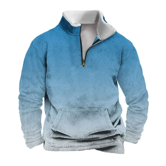 Stamzod Men's Sweatshirt 1/4 Zipper Long Sleeve Fleece Lined Sports Shirts Gradient Warm Running Athletic Pullover Tops Vintage Streetwear