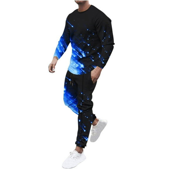 Stamzod Men's Suits 2 Piece Outfits for Men Print Long Sleeve T-Shirt Pants Set Casual Athletic Suit Sweatsuits Sportswear Casual Tracksuit