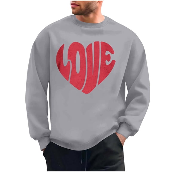 Stamzod Men's Sweatshirts for Valentine's Day Long Sleeve Lover Heart Pullover Tops Loose Casual Crewneck Sweatshirt Men Clothing Gray C XXL