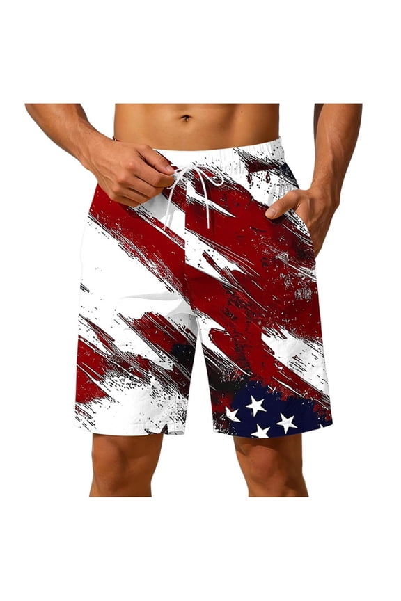 Men's Swim Trunks Bathing Suit 4Th Of July Beach Board Shorts Swimsuit with Elastic Waist Drawstring Wine M