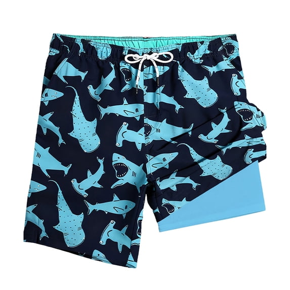 Stamzod Men's Swim Trunks Summer Elastic Waist Graphic Board Shorts with Compression Liner Casual Vacation Beach Shorts for Men Blue S