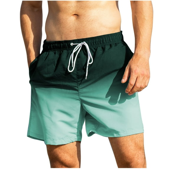 Stamzod Men's Swim Trunks with Mesh Liner Fashion Gradient Color Quick Dry Board Shorts Drawstring Waist Casual Beach Shorts
