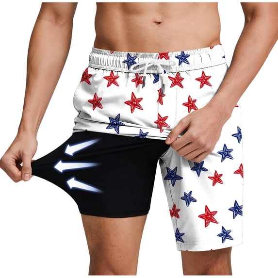 Stamzod Men's Swim Trunks with Compression Liner Quick Dry Drawstring Bathing Suits Summer Beach Board Shorts Beige XXL