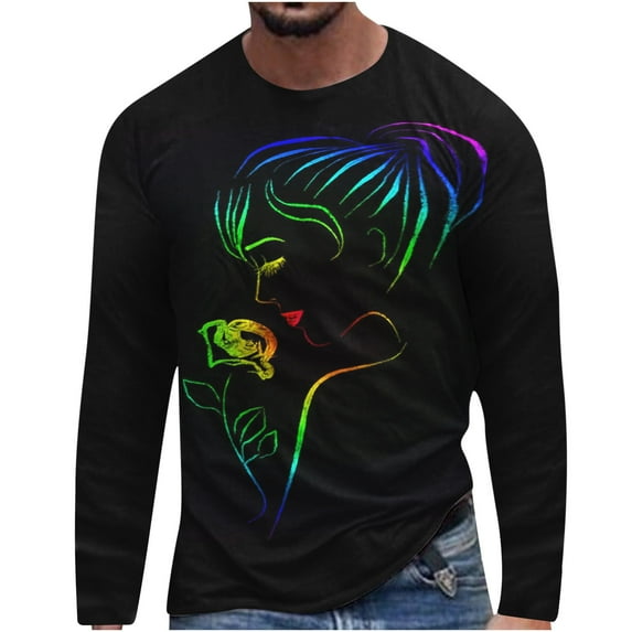 Stamzod Men's T-Shirts Long Sleeve Steerwear Clearance Men Clothes Overesize T Shirts For Men Round Neck Pullover Printed Basic Tee Tops