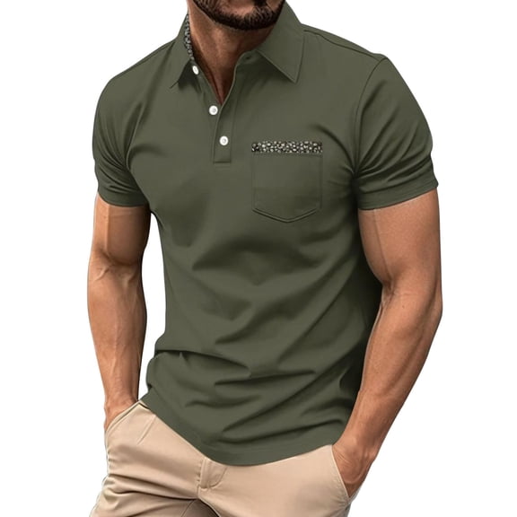 Stamzod Men's Tops Summer Short Sleeve Button Work Shirts Business Casual Shirt for Men with Pocket Army Green S