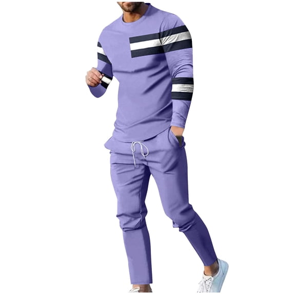 Stamzod Men's Track Suits 2 Piece Set Long Sleeve Warm Up Active Jogging Suits Patchwork Print Plus Size Sweatsuits Fall Winter Casual Outfits