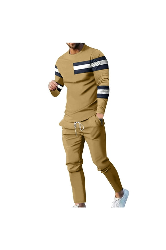 Men's Track Suits 2 Piece Set Long Sleeve Warm Up Active Jogging Suits Patchwork Print Plus Size Sweatsuits Fall Winter Casual Outfits