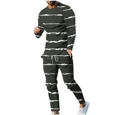 Stamzod Men's Tracksuit Warm Up Plus Size Sweatsuits for Men Long Sleeve Sweatshirt Drawstring Waist Pant 2 Piece Sets Stripe Fall Winter Mens Outfits
