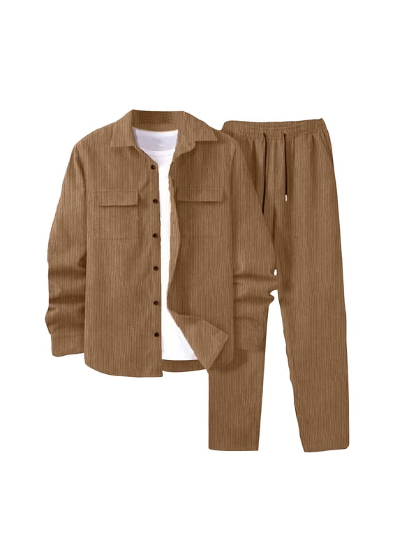 Men's Tracksuits 2 Piece Outfit Full Button Solid Jogging Suits Set Casual Long Sleeve Warm Up Sports Sweatsuits for Men with Pocket