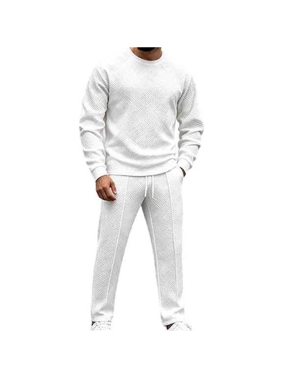 Mens 2 Piece Outfits Casual Crewneck Sweatshirt Tracksuit with Long Pants Fall Fashion 2026 Men's Clothing Sets